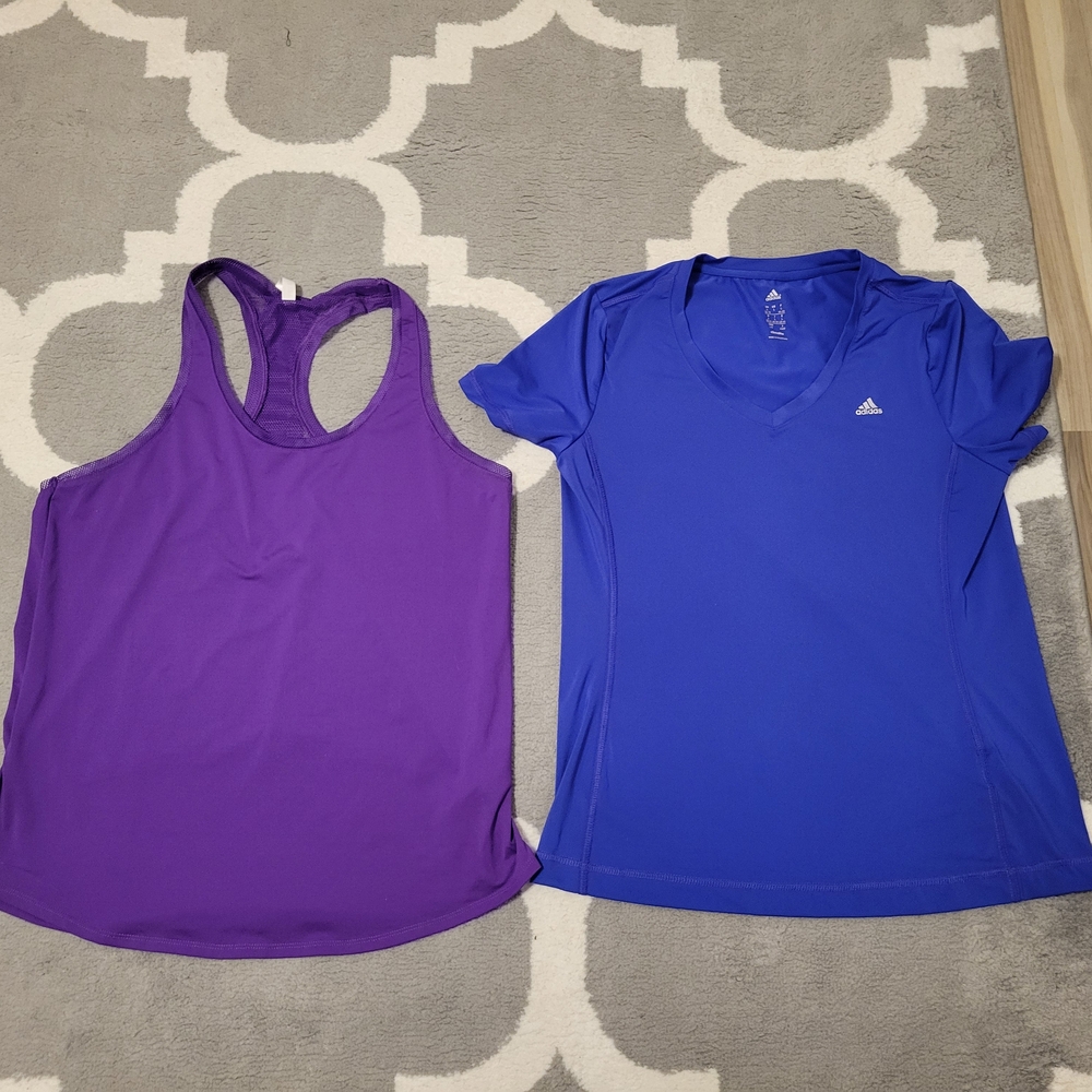 Adidas And Fabletics Women's Purple Tank and Blue Tee Set Size L